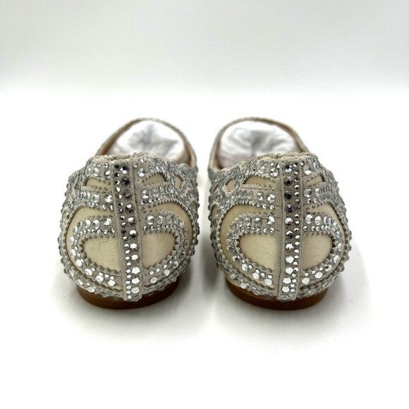 Badgley Mischka BHLDN Size‎ 6.5 Gigi Point Toe Jeweled Ivory Ballet Flats Shoes - Picture 9 of 15